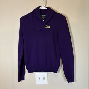 Vintage Lauren Ralph Lauren Sweater Women Petite Small Purple Knit Shawl Collar‎
